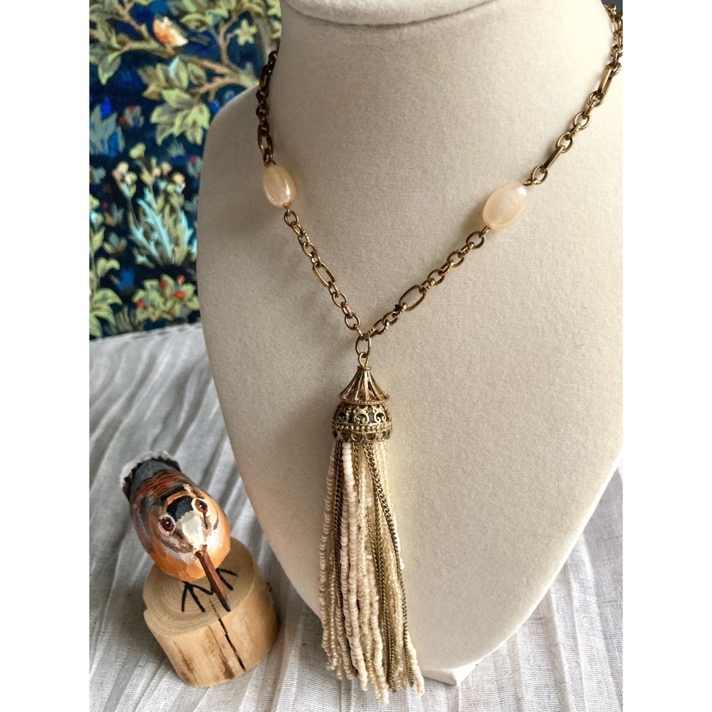 RELISTED Antique-Look Seed Bead Tassel Necklace - 32” Long Sautoir Style - Picture 1 of 8
